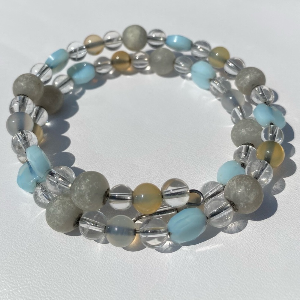 Blue tears/aquamarine Moonstone White Crystal Wrap Stretchable Bracelet - Picture 5 of 5